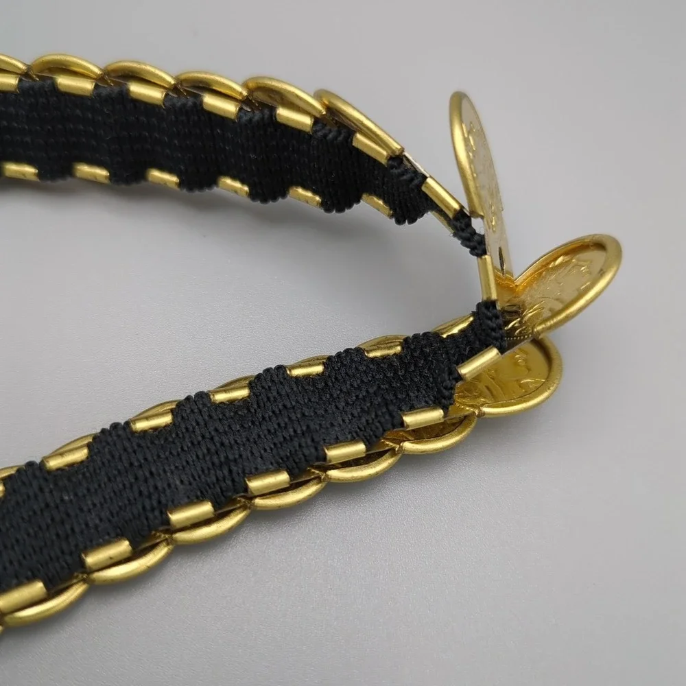VTG 80s Gold Roman Coin Belt Snake Embossed Vinyl‎ Navy Chain Womens Size Small